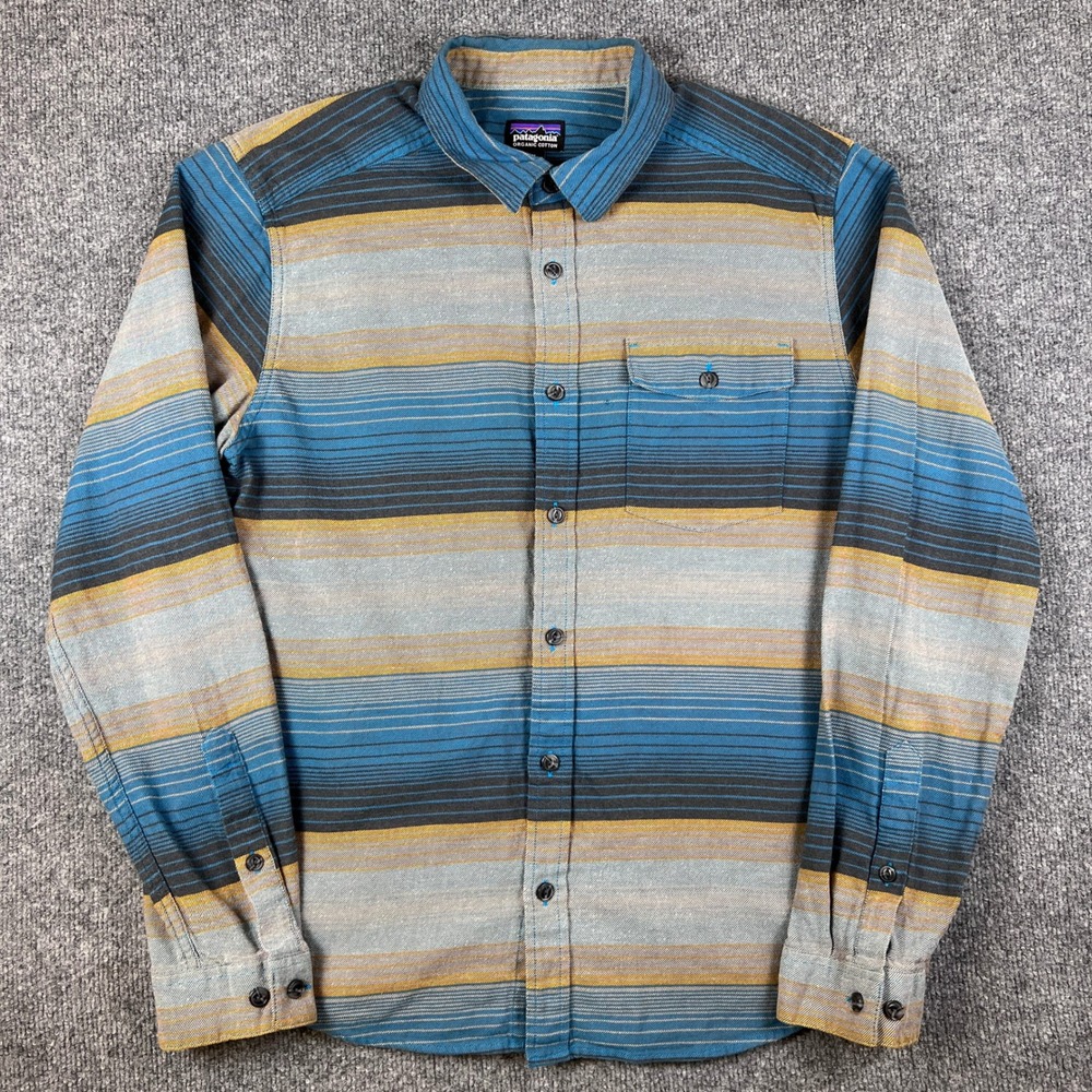 Patagonia Lightweight Fjord Flannel Shirt Mens M Blue Long Sleeve Hiking 54020